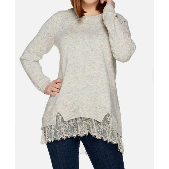 Logo by Lori Goldstein Crew Neck Tunic Feminine Sweater w/ Lace Hem Womens 2XS - Picture 1 of 11